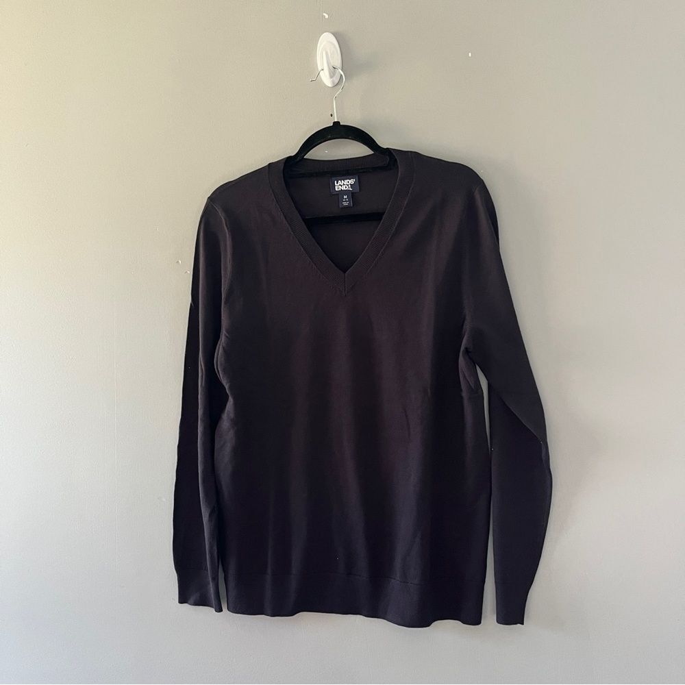 Lands End Navy Blue V Neck Sweater Pullover Size Medium